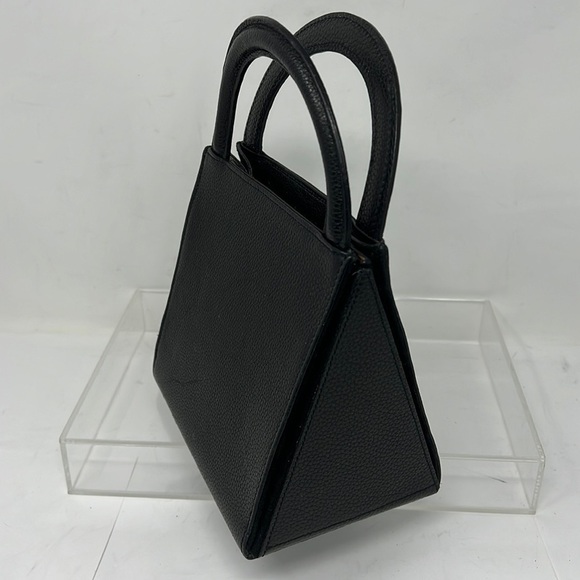 Casa Lopez Black Pebbled Leather Structured Handbag Made in Spain - Picture 1 of 8